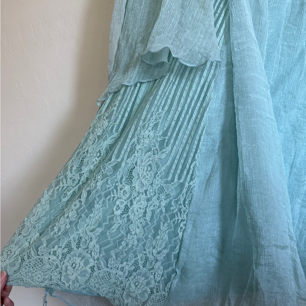 Pretty Angel Light Green Pistachio Tunic Sheer Long Sleeve Dress Lace Fairy - Picture 3 of 9